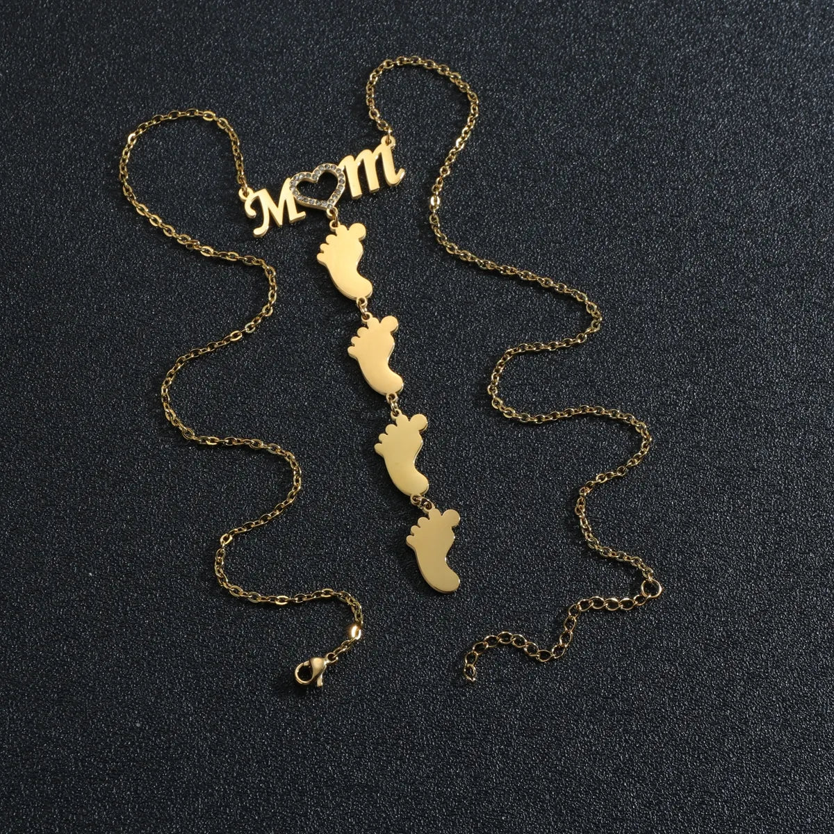 Custom Mom with Footprints Necklace - Drip lordss