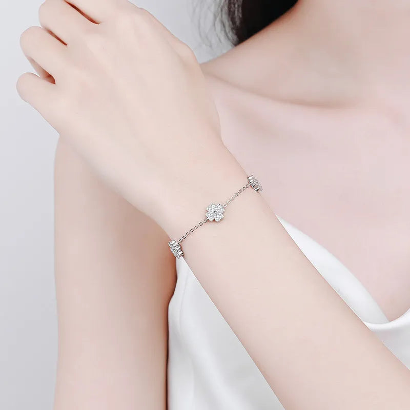 Silver & Moissanite Clover Bracelet - Drip lordss