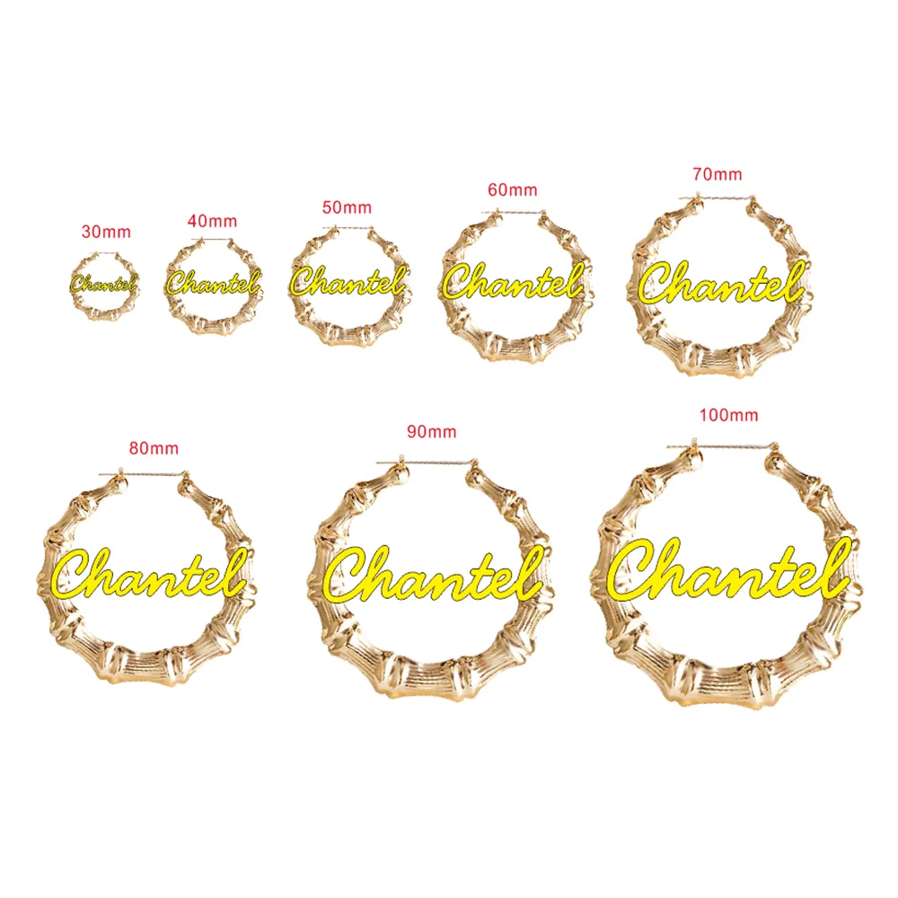 Custom Name Necklace and Bamboo Hoop Earring Set - Drip lordss