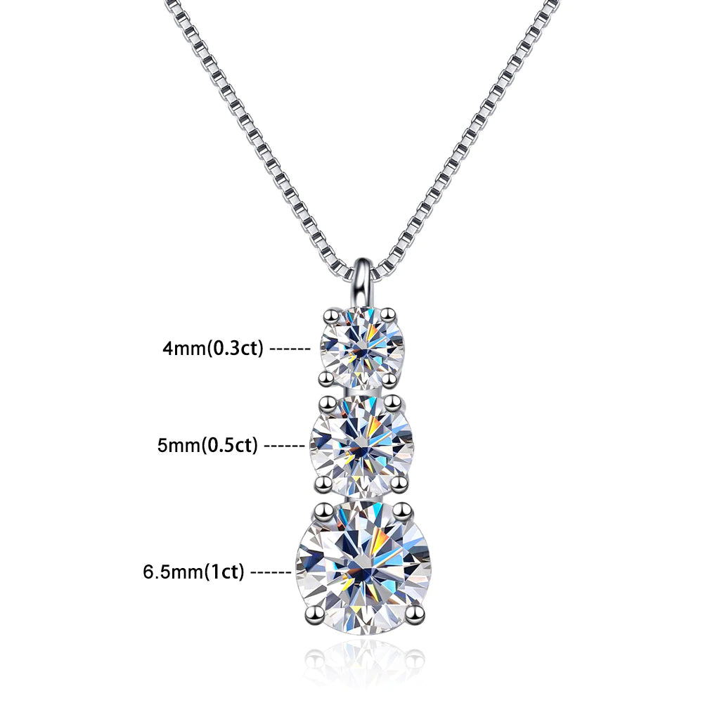 1.8CT 3 Moissanite Diamond 925 Sterling Sliver Necklace - Drip lordss