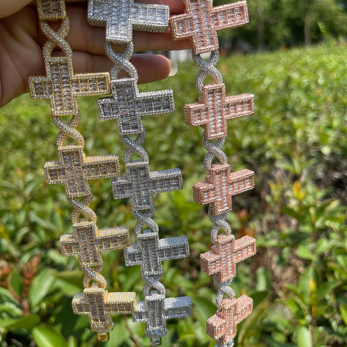 Infinity Link Baguette Cross Bracelet - Drip lordss