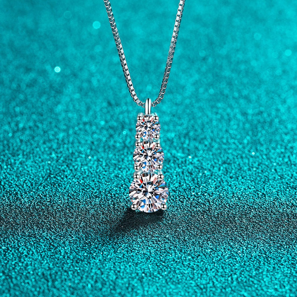 1.8CT 3 Moissanite Diamond 925 Sterling Sliver Necklace - Drip lordss