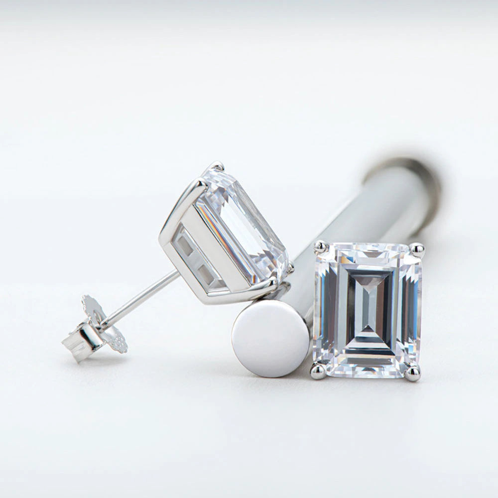 Emerald Cut Moissanite Sterling Silver Earring Drip lordss