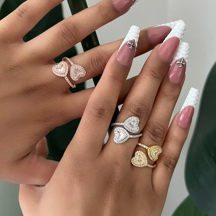 Heart and Square Iced Out Adjustable Ring Drip lordss