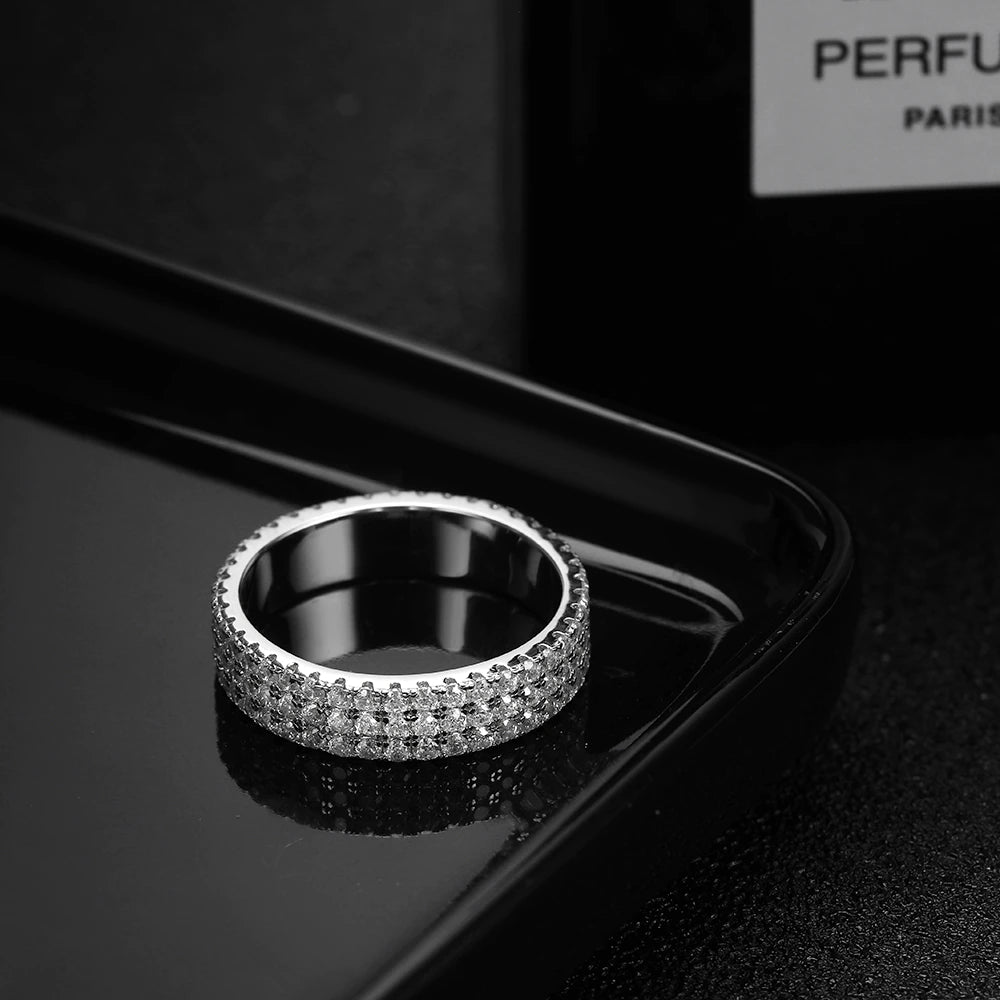 Men's Full Moissanite 3 Row Sterling Sliver Ring Drip lordss