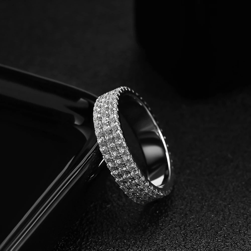 Men's Full Moissanite 3 Row Sterling Sliver Ring Drip lordss