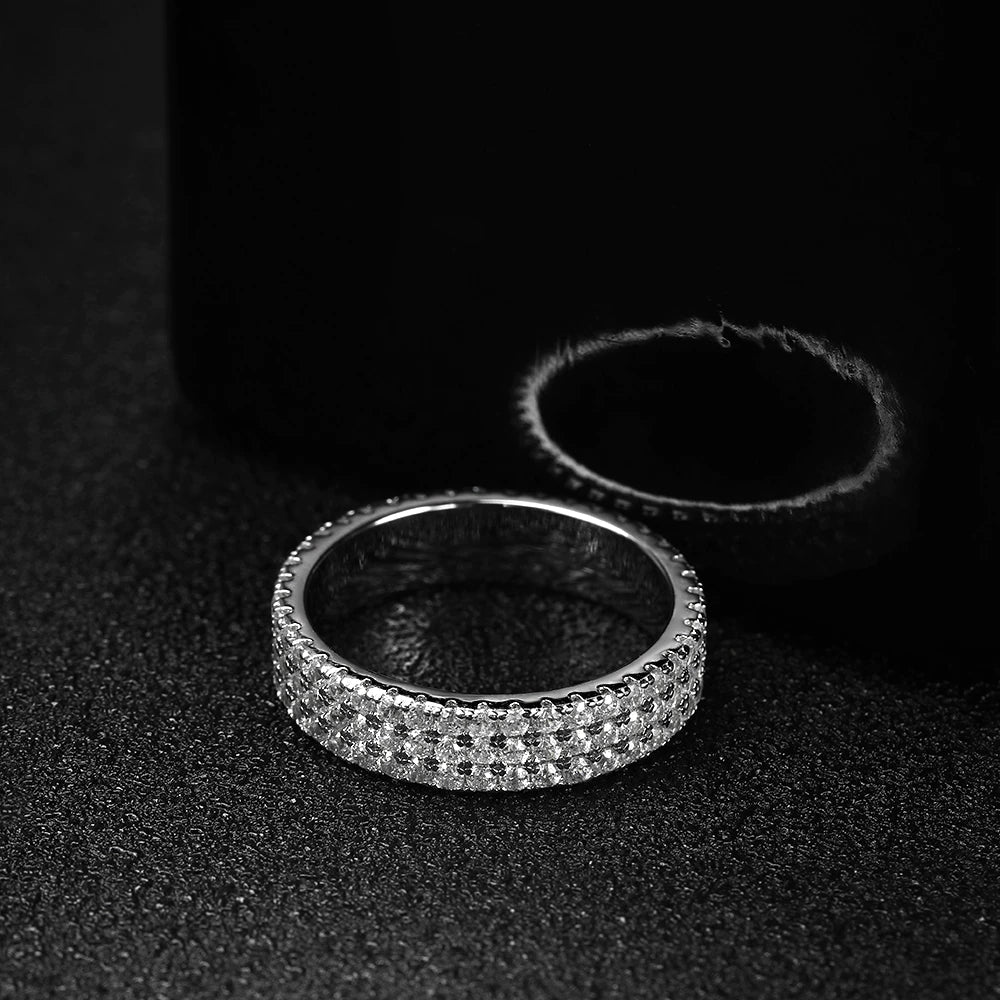 Men's Full Moissanite 3 Row Sterling Sliver Ring Drip lordss