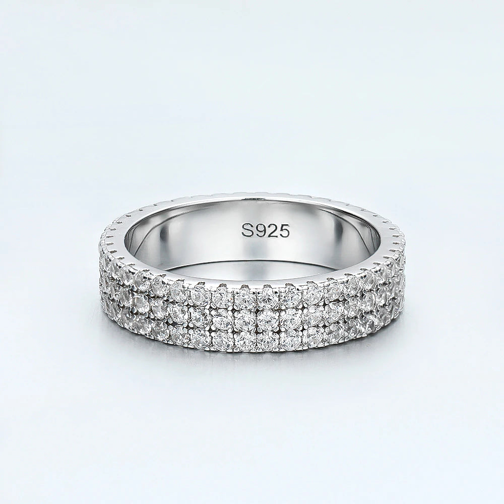 Men's Full Moissanite 3 Row Sterling Sliver Ring Drip lordss