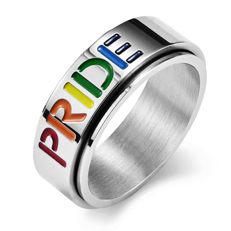 Stainless Steel Spinner Rainbow LGBTQ Pride Rings Drip lordss