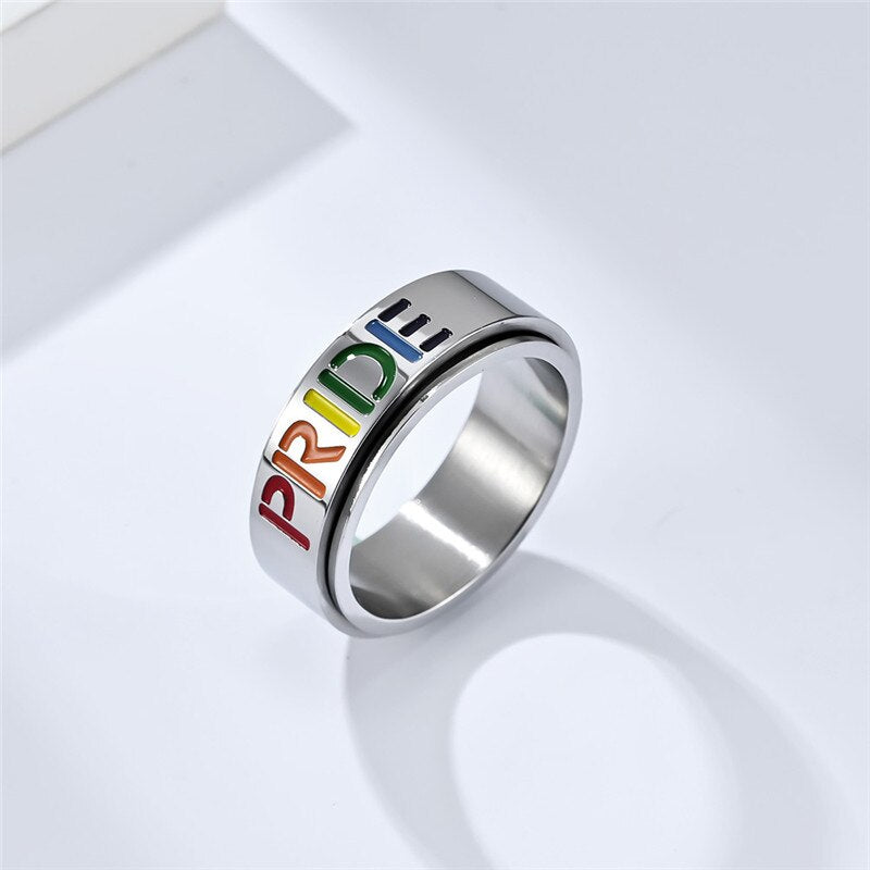 Stainless Steel Spinner Rainbow LGBTQ Pride Rings Drip lordss