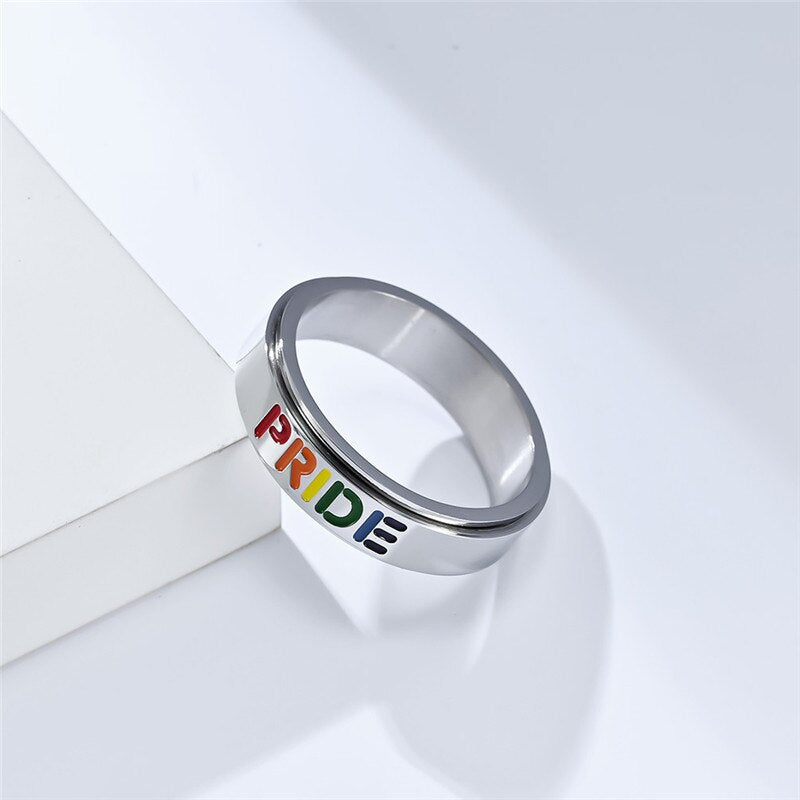 Stainless Steel Spinner Rainbow LGBTQ Pride Rings Drip lordss