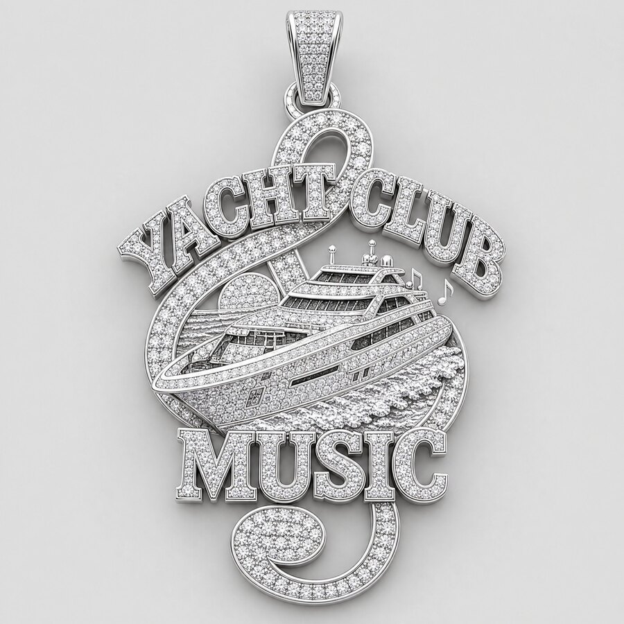 Custom pendant CAD example, all silver pavé