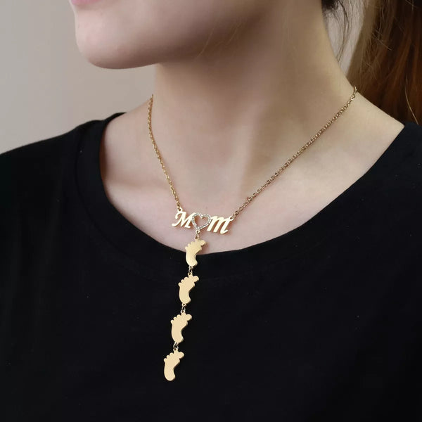 Custom Mom with Footprints Necklace