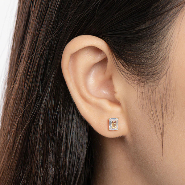 Emerald Cut Moissanite Sterling Silver Earring