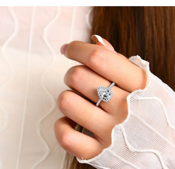 Gold Pear Cut 2ct Moissanite Diamond Ring