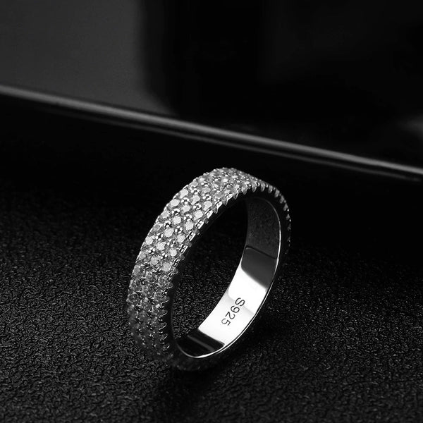 Men's Full Moissanite 3 Row Sterling Sliver Ring