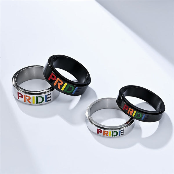 Stainless Steel Spinner Rainbow LGBTQ Pride Rings