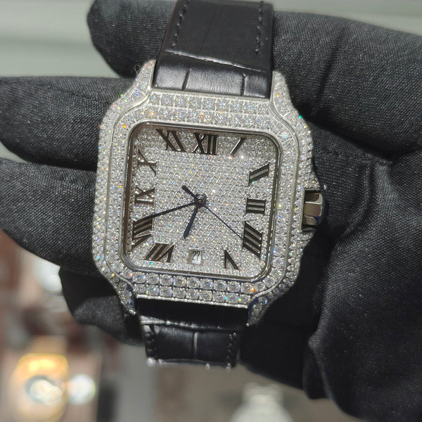 Moissnite Diamond Square Face Watch with leather Band