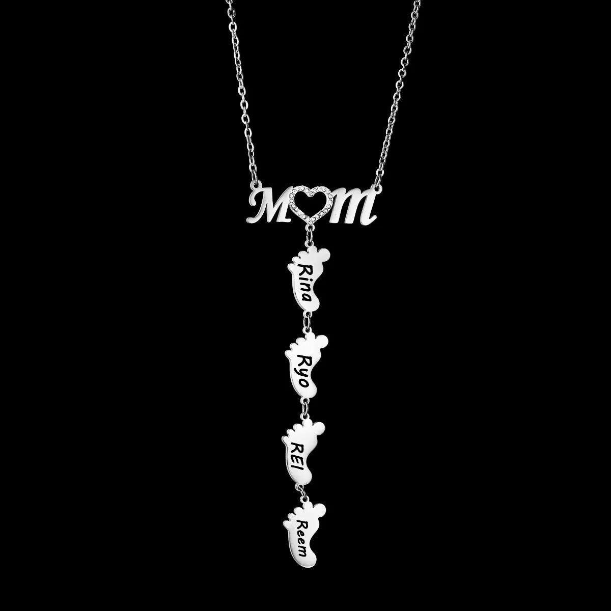 Custom Mom with Footprints Necklace - Drip lordss