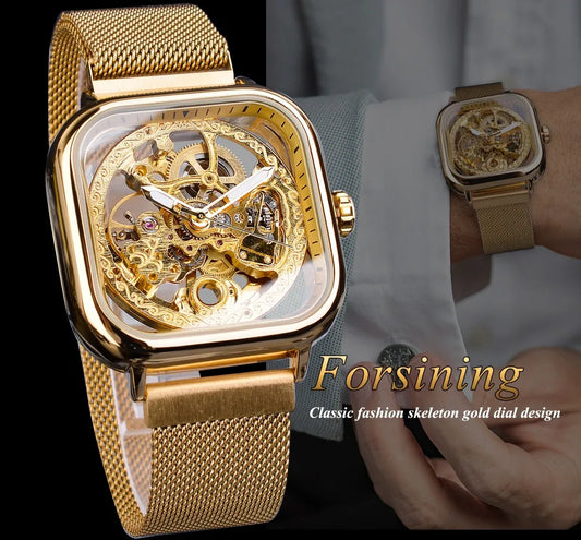 FORSINING Square Skeleton Mechanical Watch - Drip lordss
