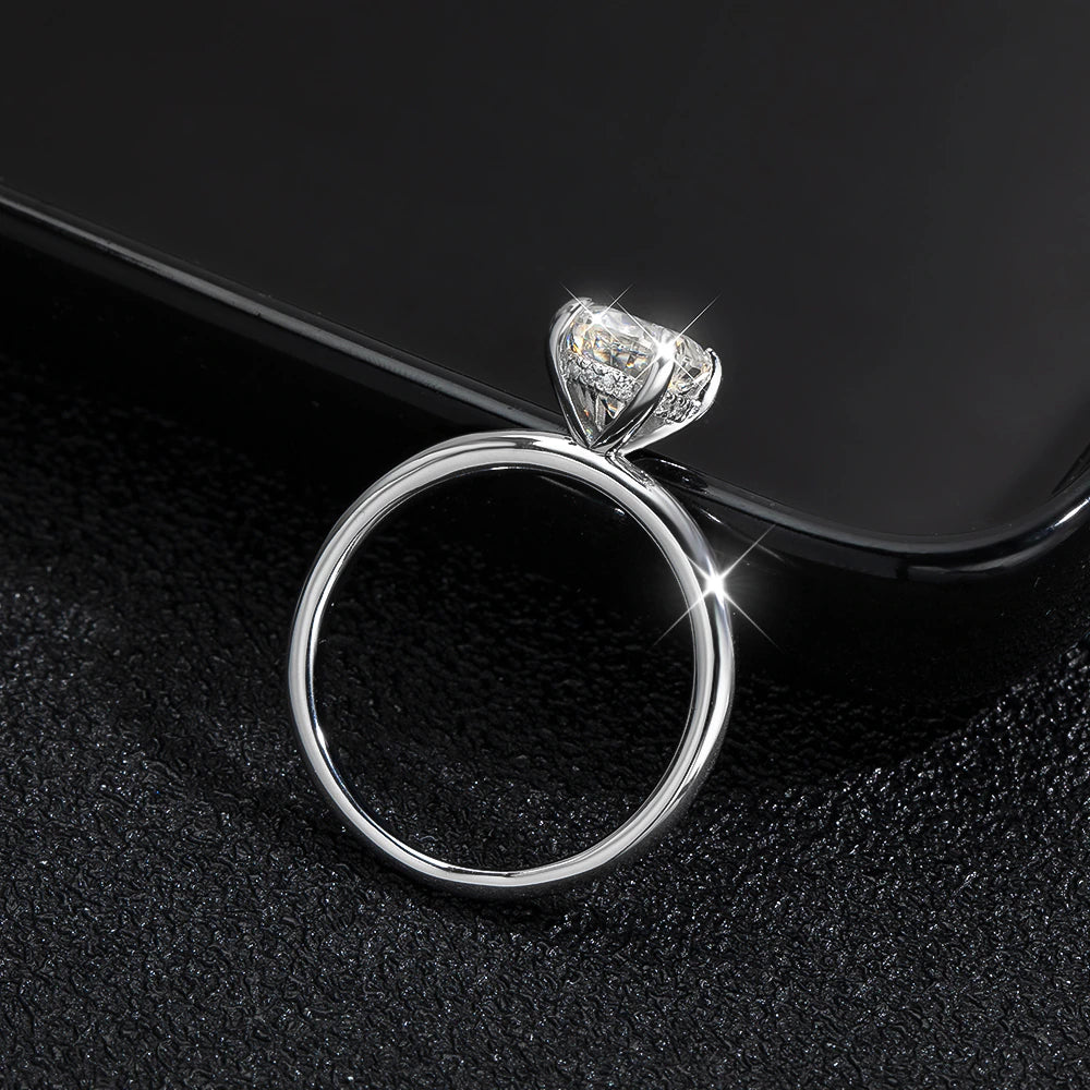 2CT VVS1 Oval Moissanite Rings 4 Prong Setting Sliver Ring - Drip lordss