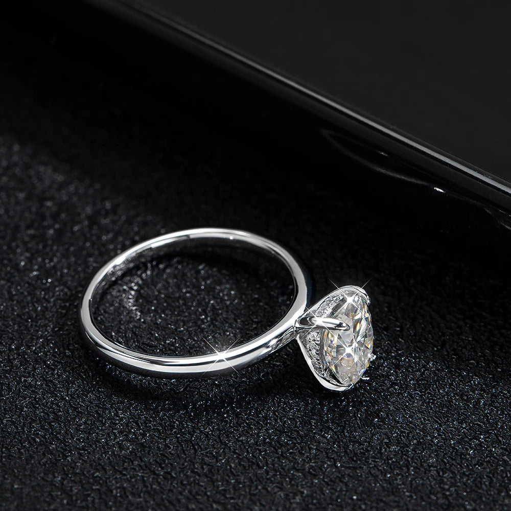 2CT VVS1 Oval Moissanite Rings 4 Prong Setting Sliver Ring - Drip lordss