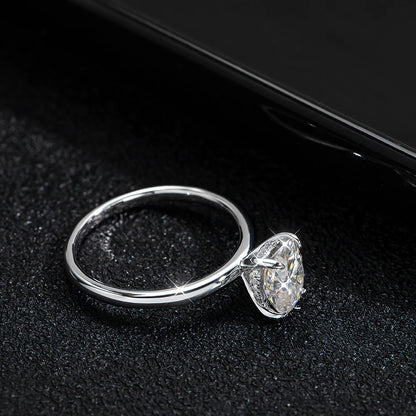 2CT VVS1 Oval Moissanite Rings 4 Prong Setting Sliver Ring - Drip lordss