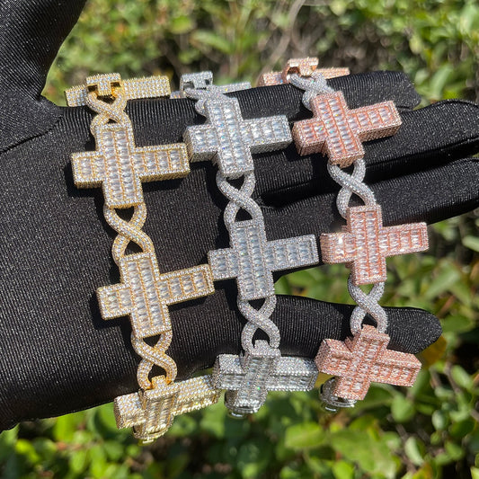 Infinity Link Baguette Cross Bracelet - Drip lordss