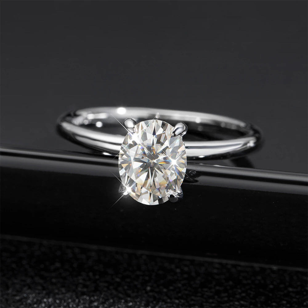 2CT VVS1 Oval Moissanite Rings 4 Prong Setting Sliver Ring - Drip lordss