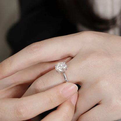 2CT VVS1 Oval Moissanite Rings 4 Prong Setting Sliver Ring - Drip lordss