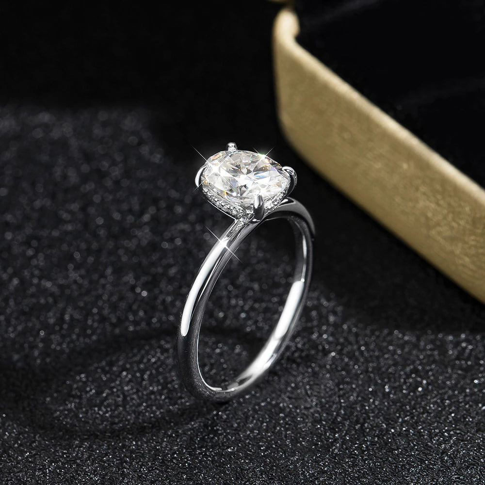 2CT VVS1 Oval Moissanite Rings 4 Prong Setting Sliver Ring - Drip lordss