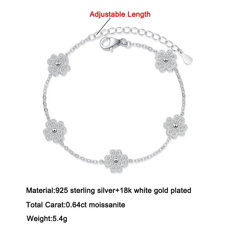 Silver & Moissanite Clover Bracelet - Drip lordss