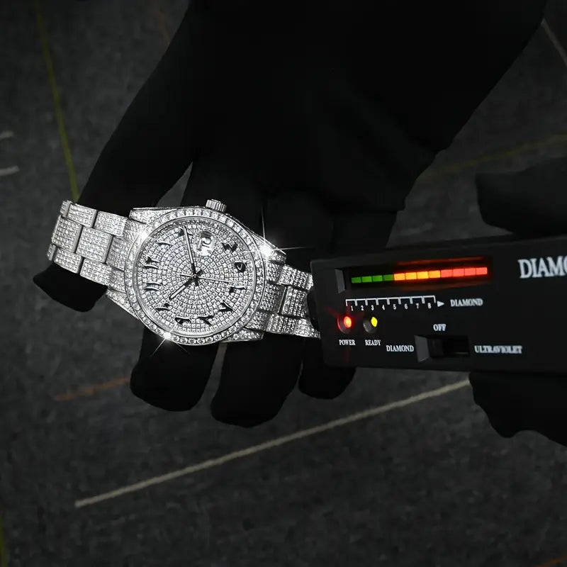 Round Face Moissnite Diamond Watch - Drip lordss