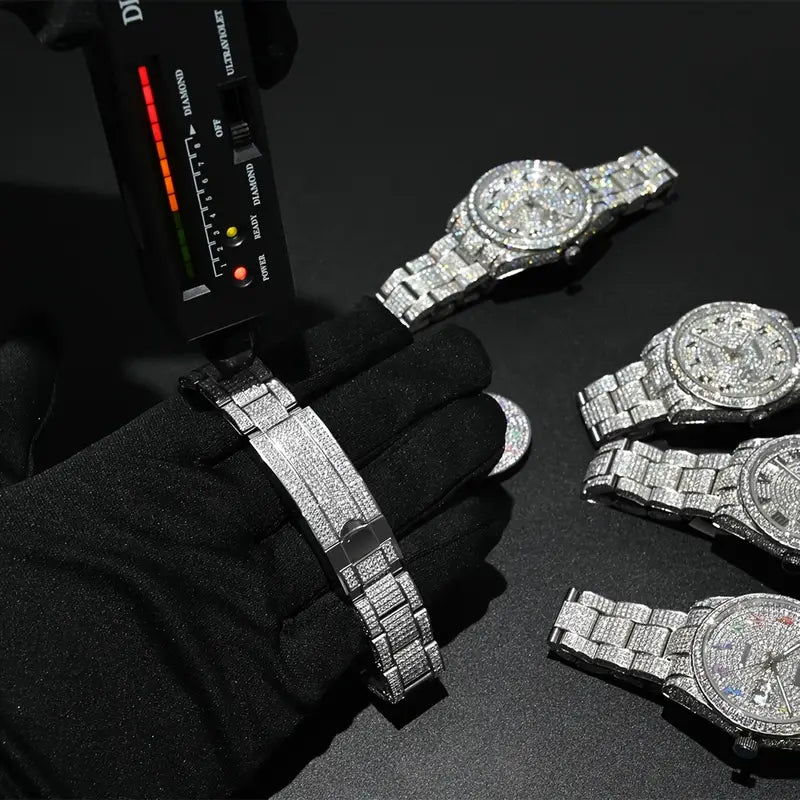 Round Face Moissnite Diamond Watch - Drip lordss