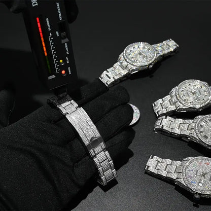 Round Face Moissnite Diamond Watch - Drip lordss