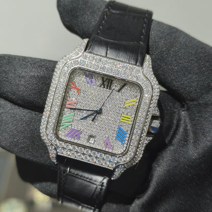 Moissnite Diamond Square Face Watch with leather Band - Drip lordss