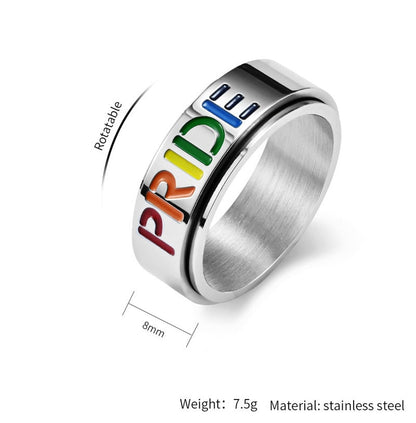 Stainless Steel Spinner Rainbow LGBTQ Pride Rings Drip lordss